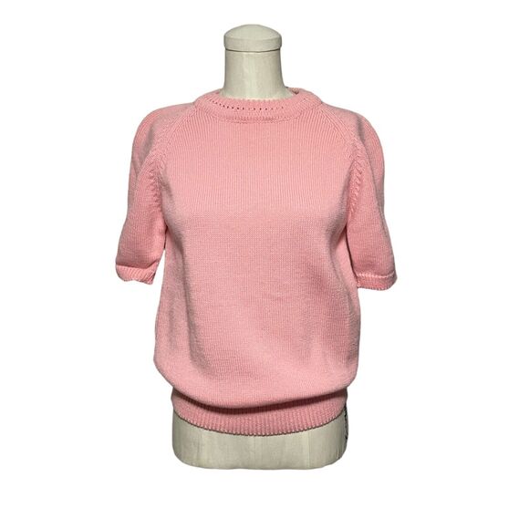 Vintage Pink Classic Look Short Sleeve Sweater Preppy Cute Girly Crewneck - Picture 1 of 5